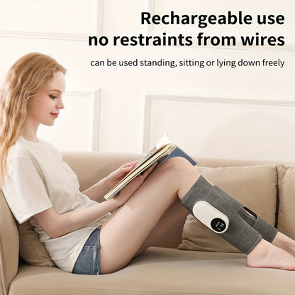 Rechargeable therapeutic heated leg massager, perfect for on-the-go pain relief and muscle recovery.