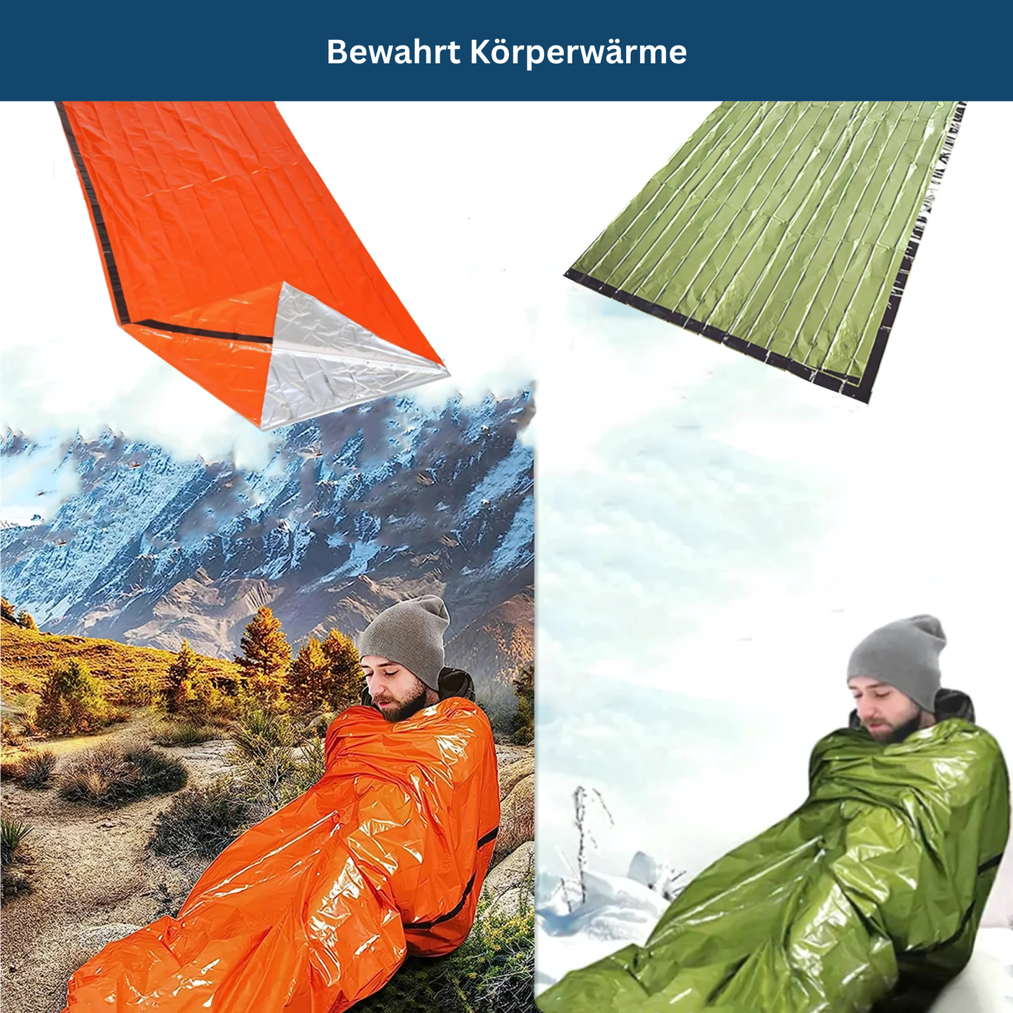 Durable emergency sleeping bag providing warmth for outdoor survival and first aid