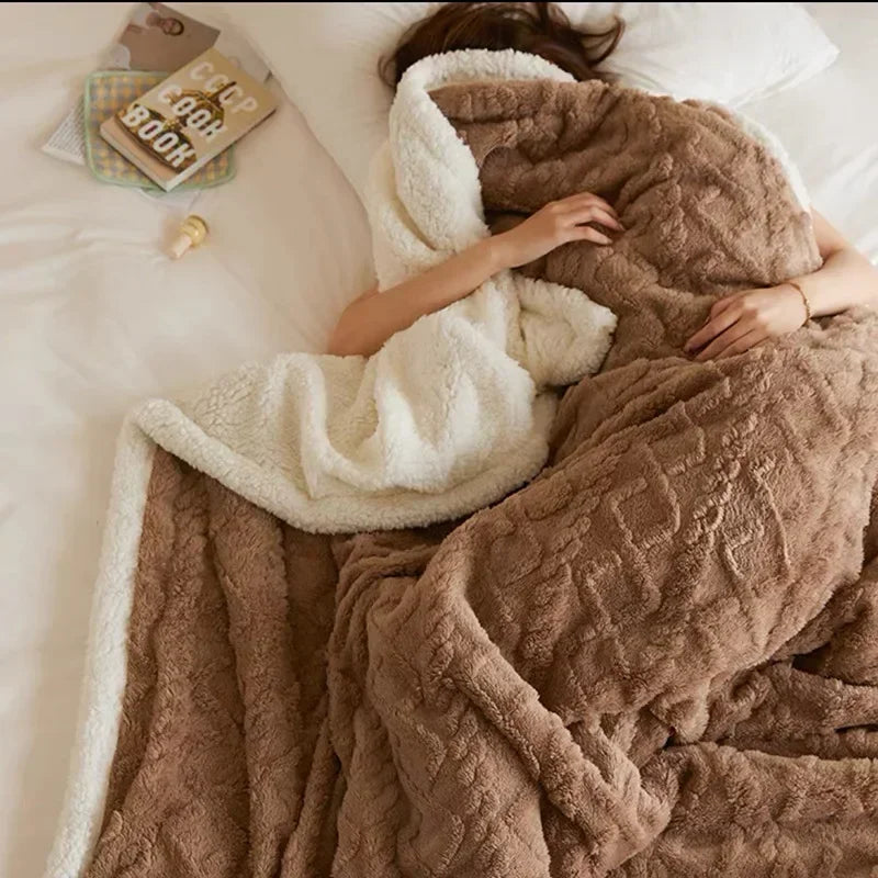 Thick, luxurious lambswool blanket for ultimate winter warmth and cozy comfort.