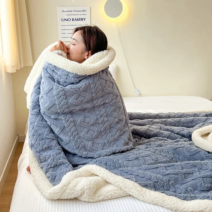 Soft & thick lambswool blanket, a luxury bedding essential for cold winter nights.
