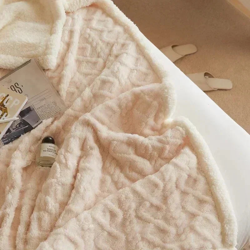 Cozy lambswool fleece throw blanket, a soft, warm addition to your winter bedding.