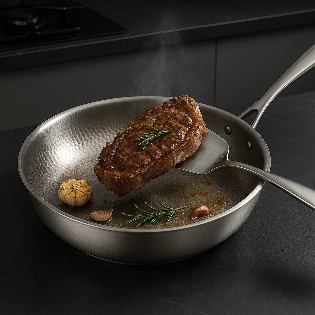 Durable TITANFORGE Titanium Frying Pan, non-coated & scratch-resistant. Induction-safe cookware for healthy kitchen essentials.