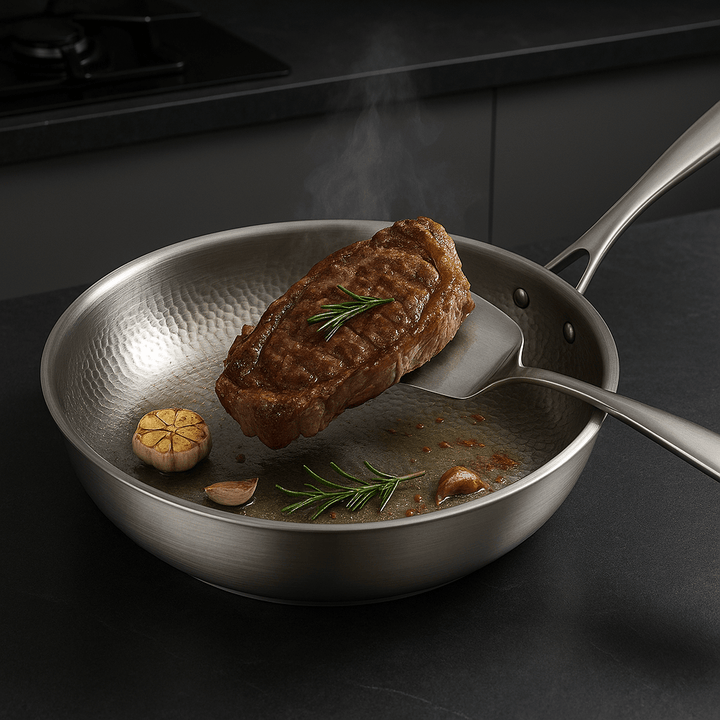 Durable TITANFORGE Titanium Frying Pan, non-coated & scratch-resistant. Induction-safe cookware for healthy kitchen essentials.