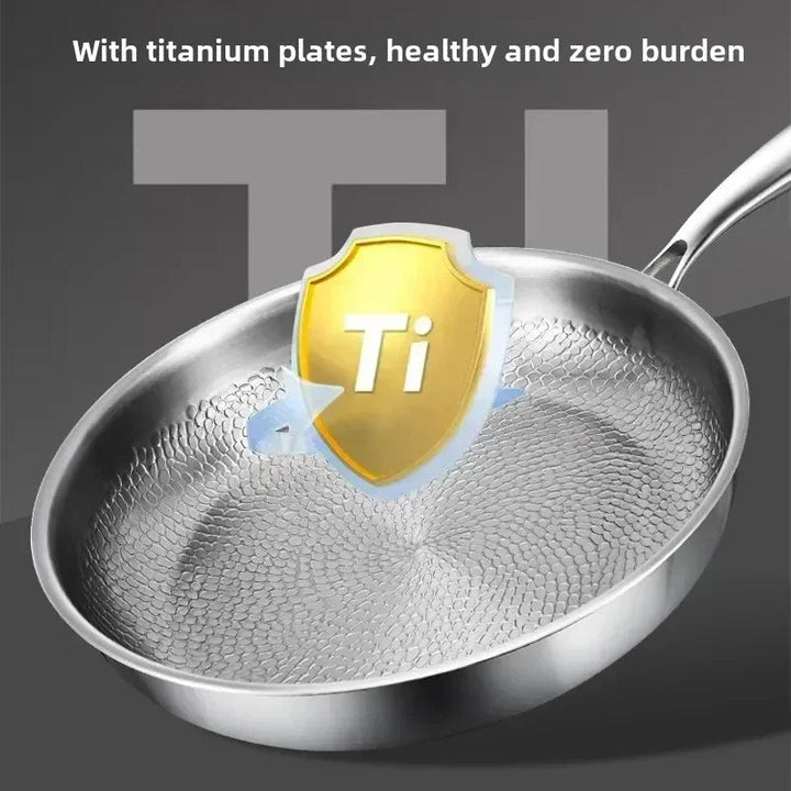 Durable titanium hammered non-stick frying pan, versatile for all cooktops including induction, kitchen essential.