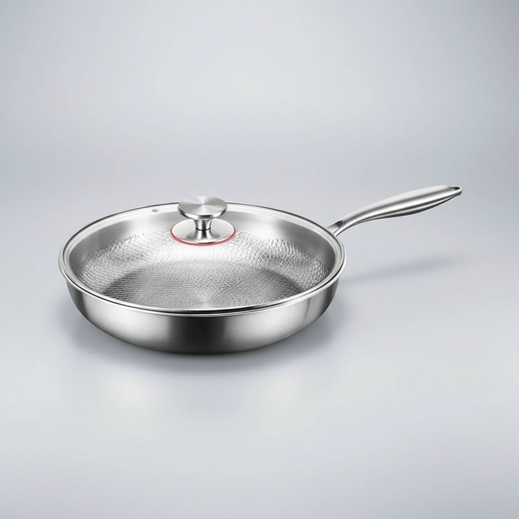 Essential titanium hammered non-stick pan, fully induction compatible, designed for durable everyday cooking.