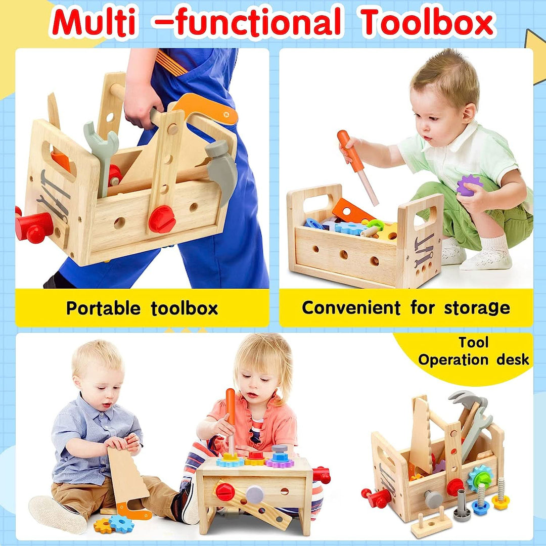 Educational wooden activity box for toddlers, developing fine motor skills, building & learning.