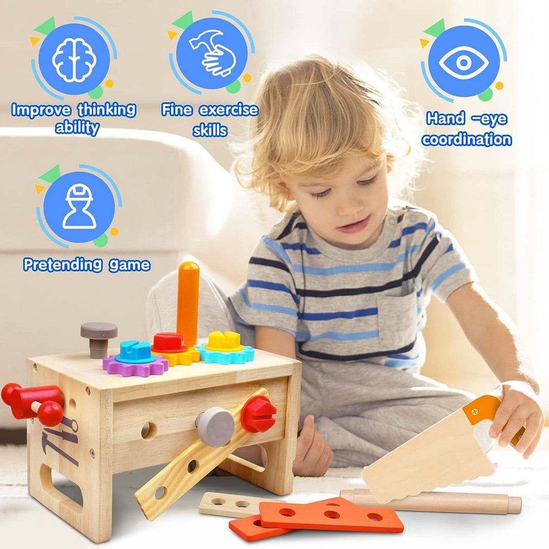 Wooden toddler activity box, a fun kids gift for creative building, learning, and imaginative play.