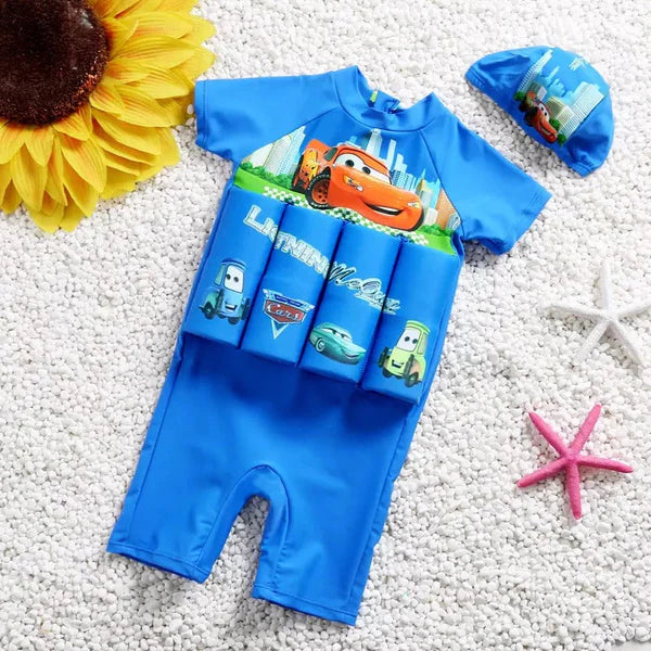 Baby swim vest with SPF 50 and built-in shorts for water safety.