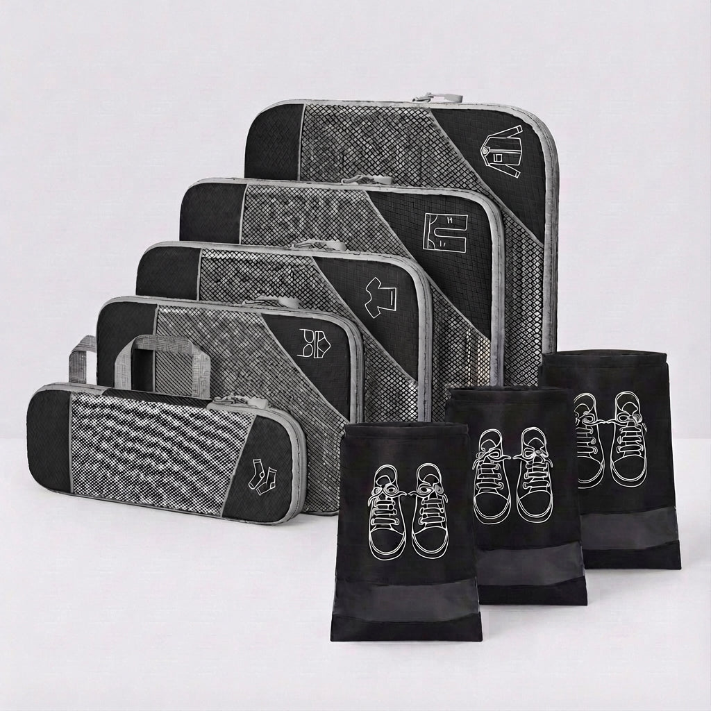 Multi-size LiteCube packing cubes for travel accessories. Keeps clothes neat & organized in your suitcase.