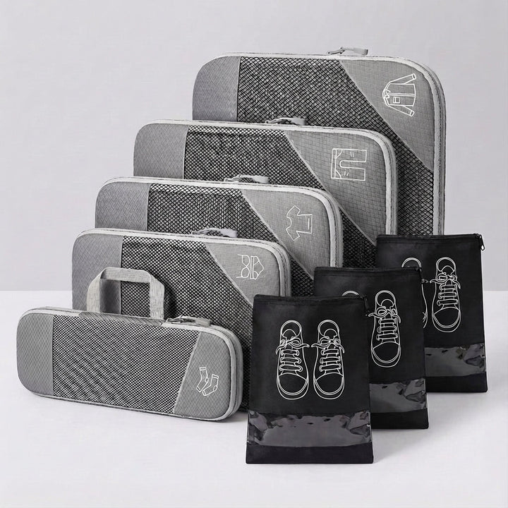 Detailed view of a LiteCube packing cube zipper. Durable Oxford fabric for travel organization.