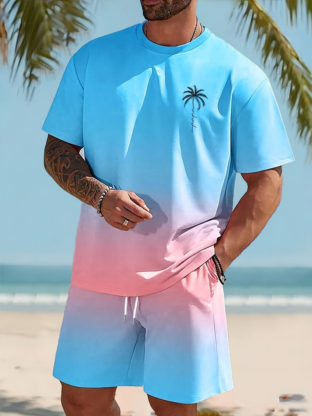 Trendy men's CoolFlex summer t-shirt and shorts set for casual wear or beach vacation.