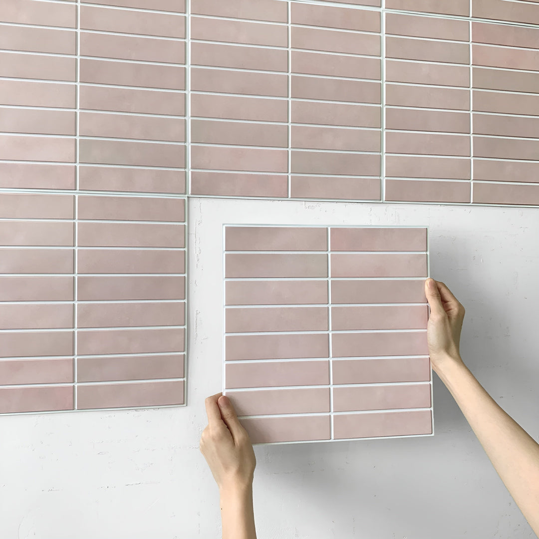 Easy install self-adhesive wall panels. Trendy 3D ceramic look design for DIY home decor projects.