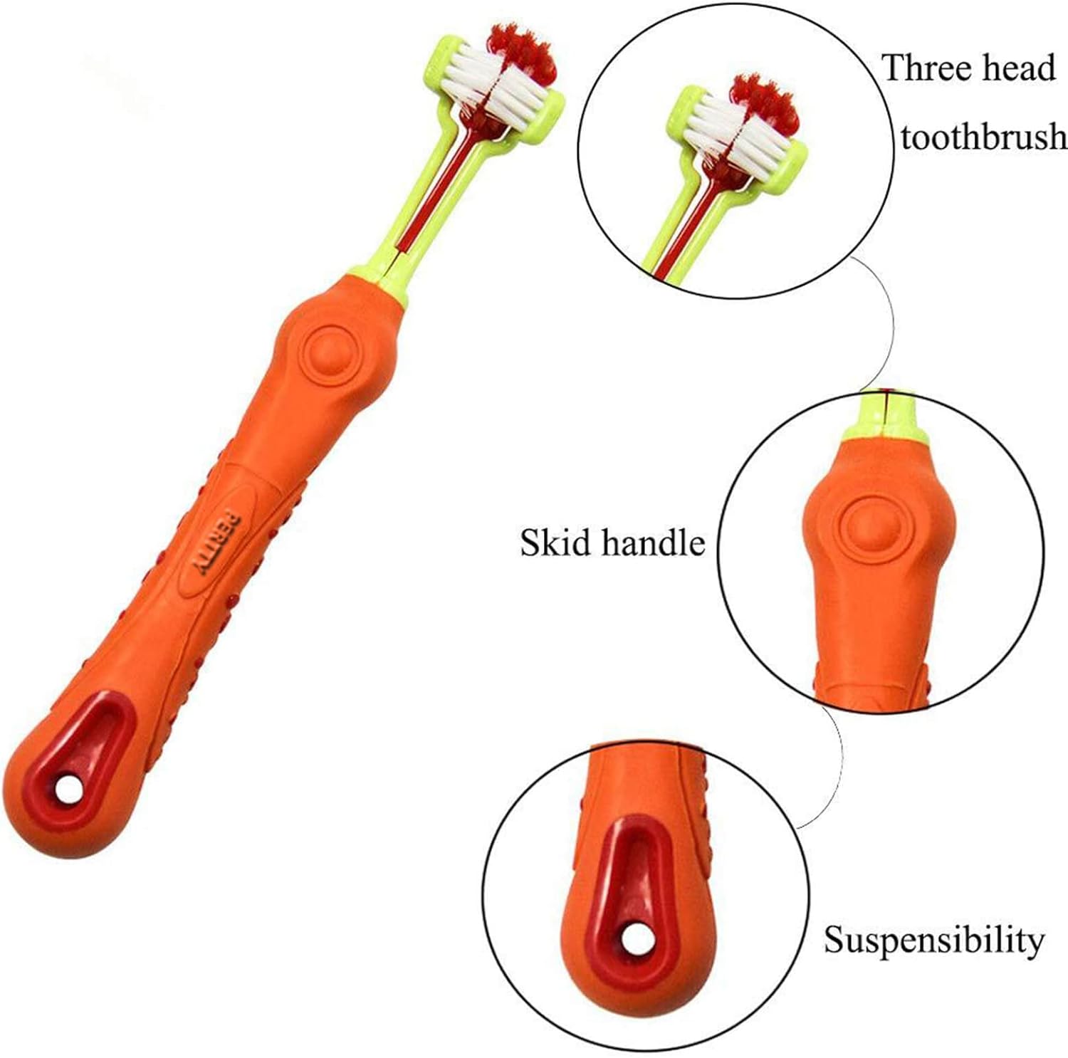 Solve dog bad breath & tartar with this efficient tri-sided pet toothbrush for enhanced dental health.