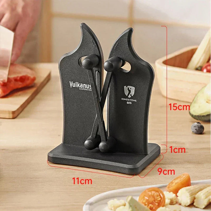 Adjustable triple-action blade sharpener, a versatile kitchen tool for all knife types.