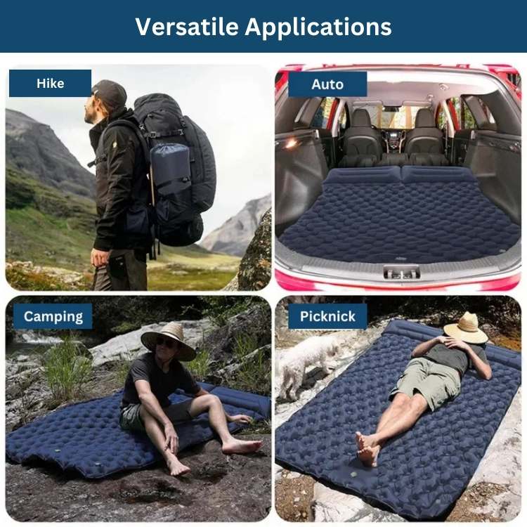 Top-down view of textured surface on two-person sleeping pad, grip & comfort for outdoor use.