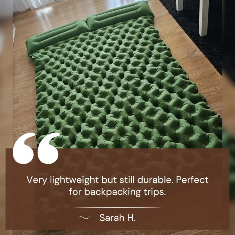 Showing the deflation valve of the 2-person inflatable sleeping pad, easy pack-up for adventure.