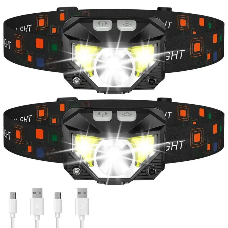 Ultra-Bright Motion-Sensor Headlamp, 2-pack, for hands-free outdoor lighting and camping