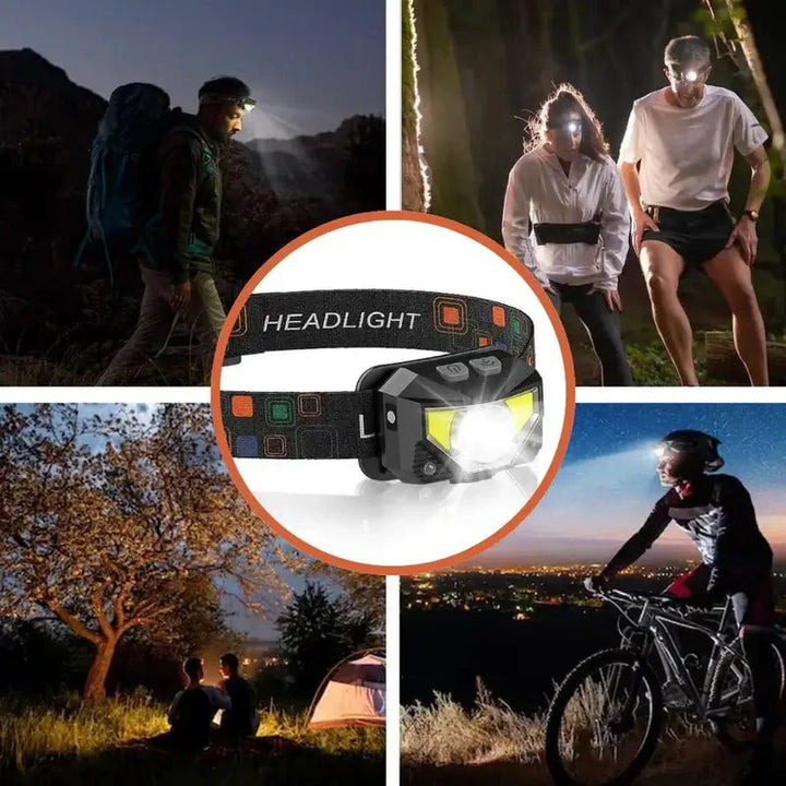 Waterproof Ultra-Bright Headlamp with motion sensor activated LED light, hands-free operation