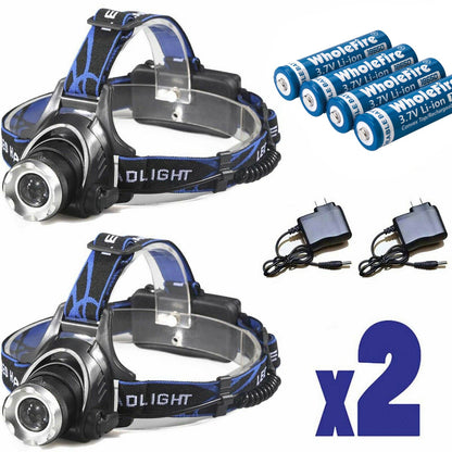Close-up of waterproof rechargeable headlamp with comfortable elastic band