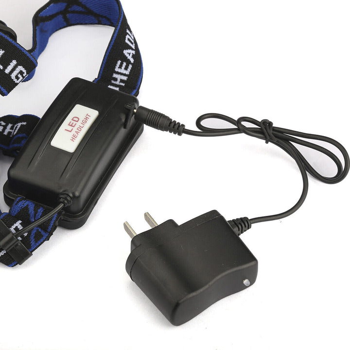 High-power rechargeable headlamp illustrating its wide beam illumination