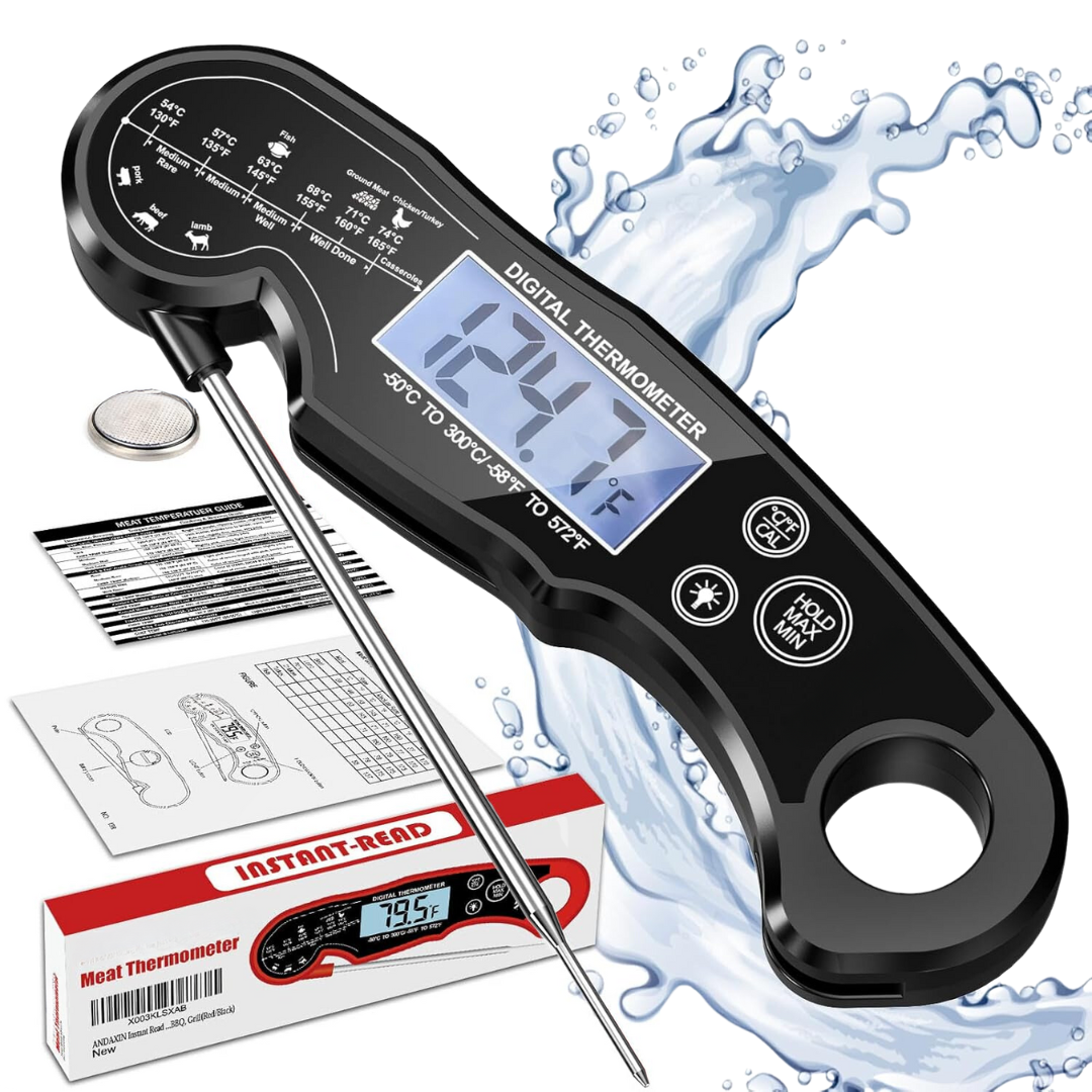 Ultra-fast read digital meat thermometer, a waterproof kitchen tool for precise food temperature monitoring.