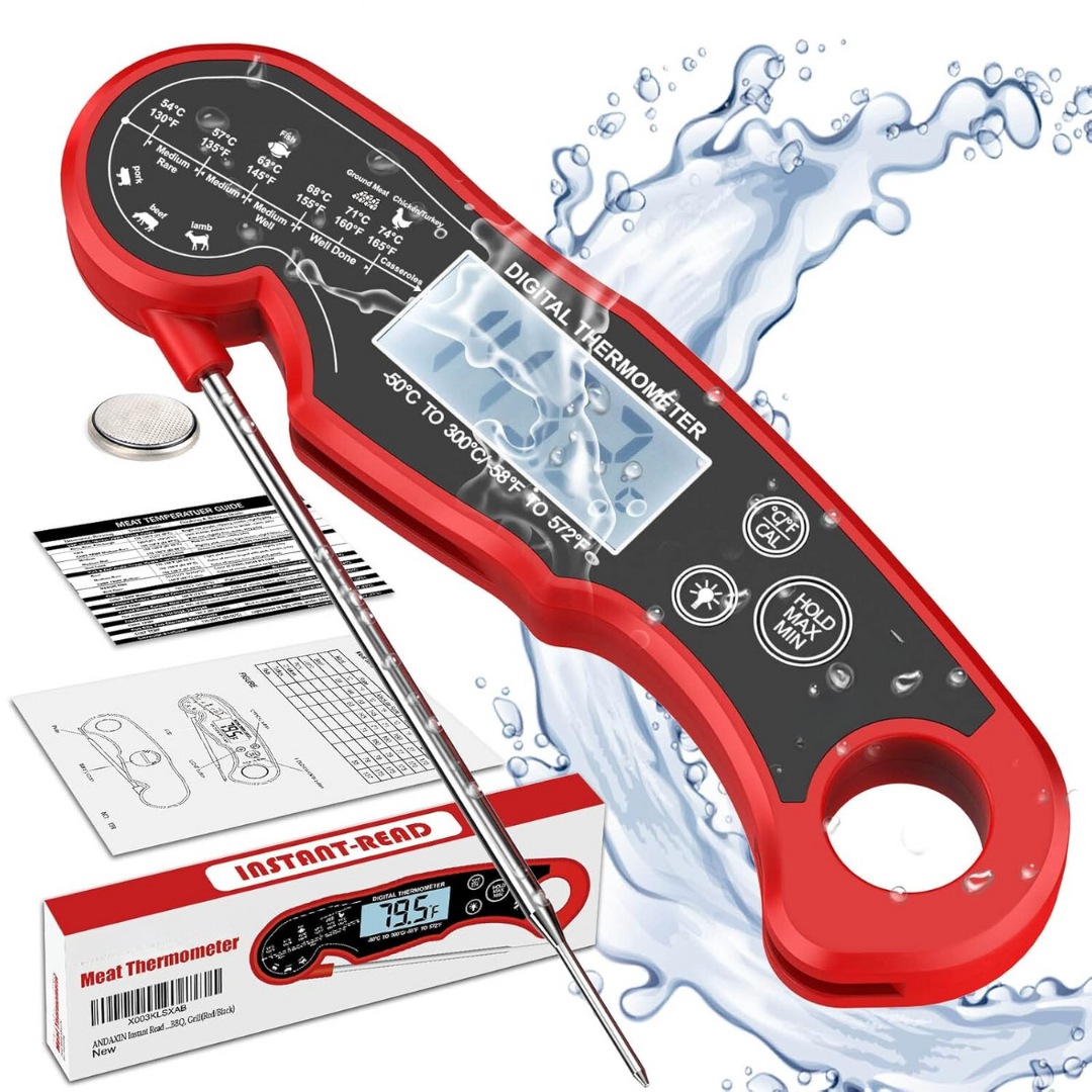 Versatile digital meat thermometer for all your cooking needs: grilling, baking, and home food preparation.