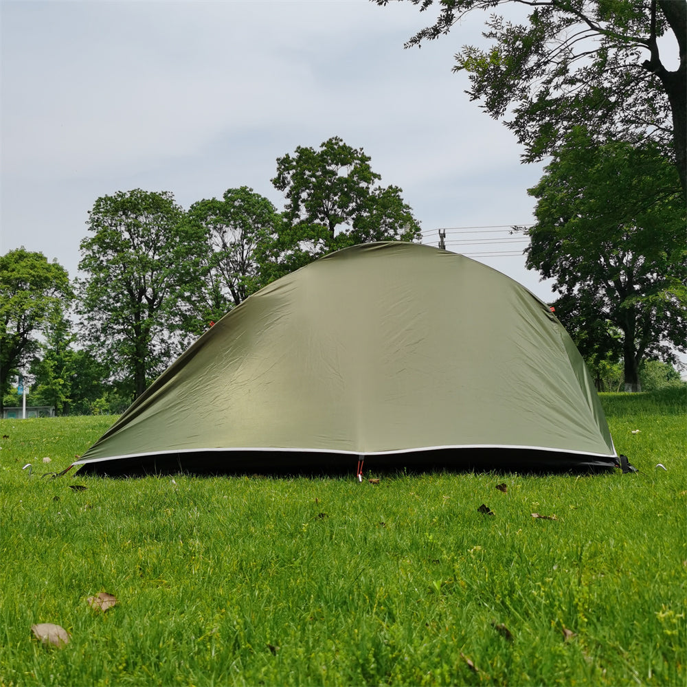 All-season bivy tent, detail of durable stakes and guylines for secure outdoor shelter