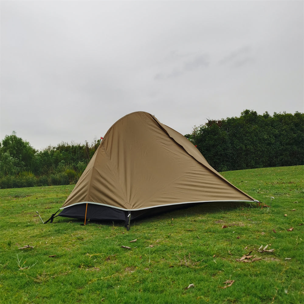 Waterproof single person bivy tent, front view, ideal for solo camping and hiking adventures