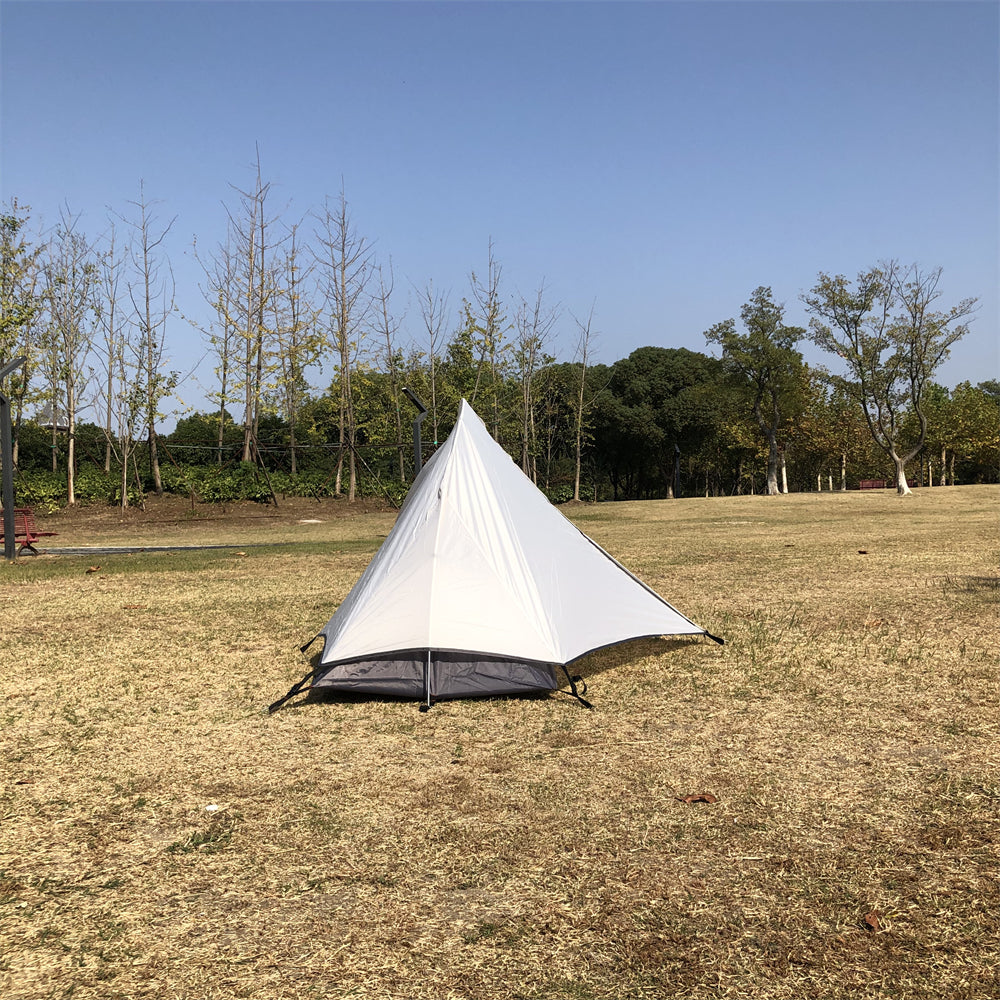Interior view of a 1-person ultralight bivy tent, demonstrating space for solo sleeper
