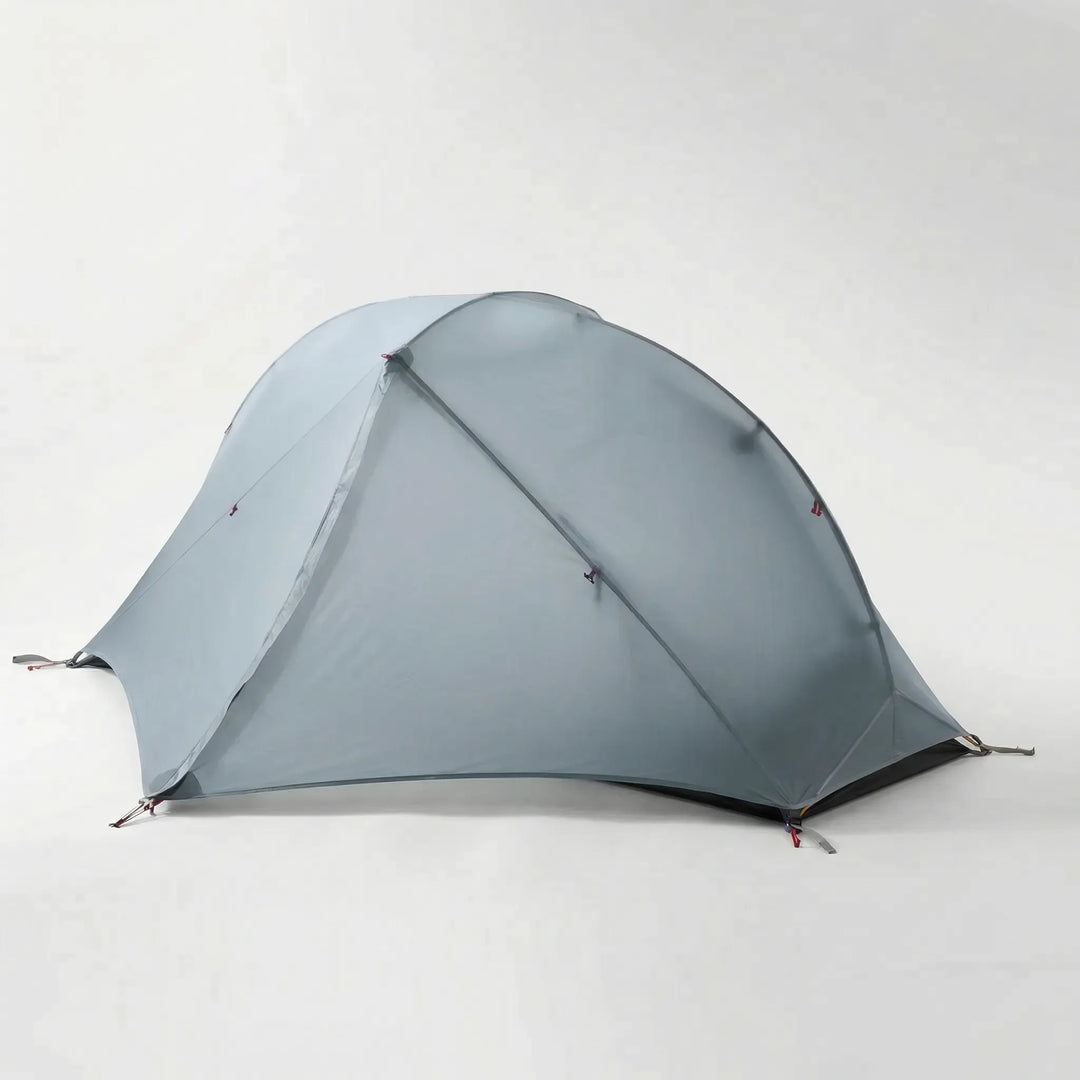 Freestanding ultralight 1-person backpacking tent set up. Quick & easy solo shelter for hiking and camping gear.