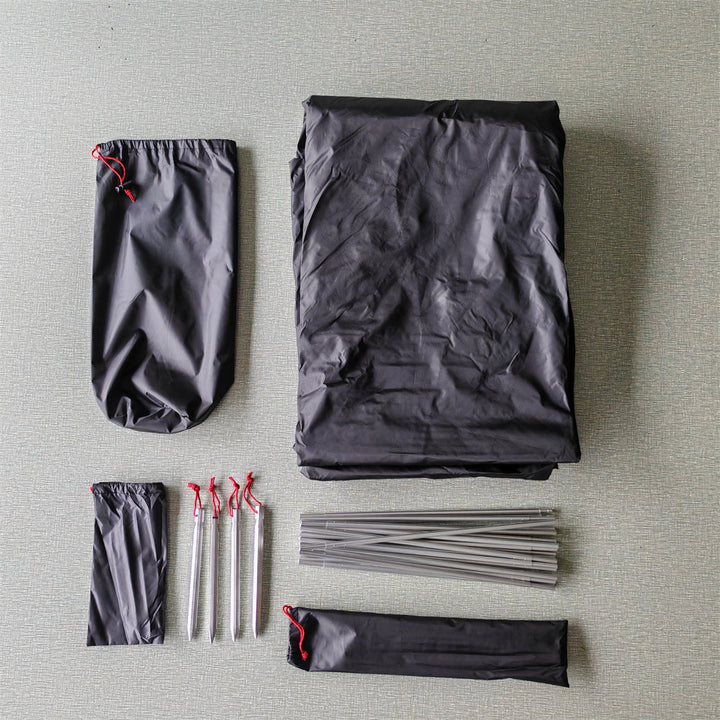 Side view of the army green ultralight 2-person tent, demonstrating its aerodynamic shape for challenging weather.