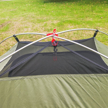Detailed view of the ultralight dome tent's ventilation system, essential for comfortable 2-person camping.