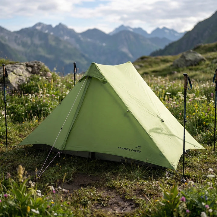 Ultralight 2-person trekking tent for backpacking. Compact 3-season hiking tent, perfect outdoor gear.