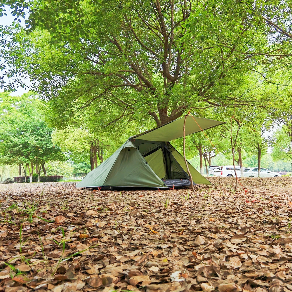 Spacious interior of ultralight 2-person waterproof tunnel camping tent