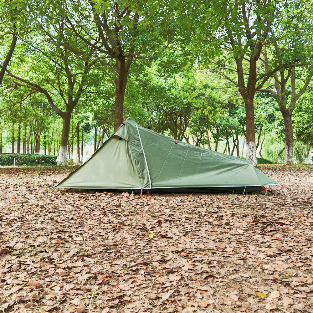 Close-up of waterproof fabric on ultralight 2-person tunnel camping tent