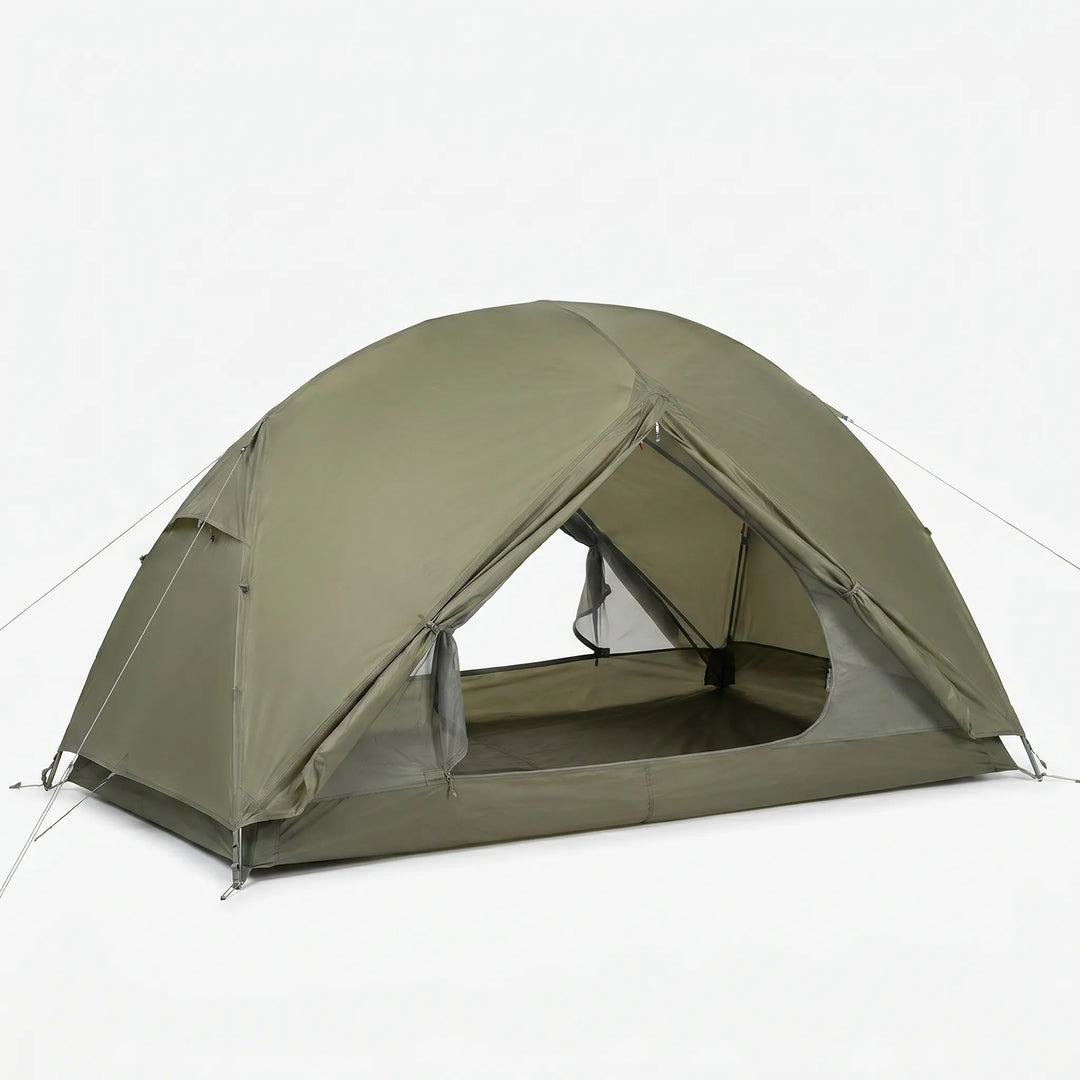 Freestanding 3-season hiking tent with durable rainfly, pitched in a scenic mountain landscape.