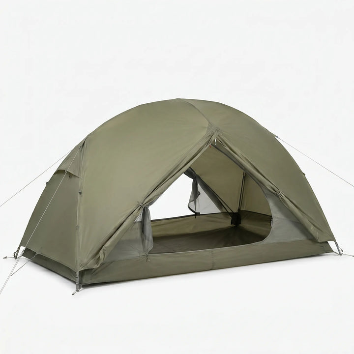 Freestanding 3-season hiking tent with durable rainfly, pitched in a scenic mountain landscape.