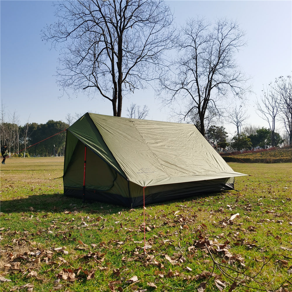 Duo ultralight tent, showcasing its quick and easy trekking pole setup.
