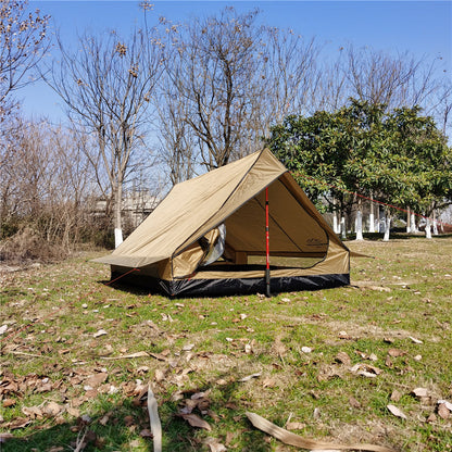 Ultralight backpacking tent, packed size comparison to a water bottle.