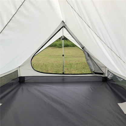 Interior view of the solo A-frame tent showing ample space for gear.