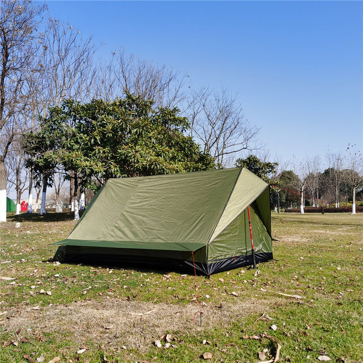 A-frame trekking pole tent, lightweight and compact for hiking adventures.