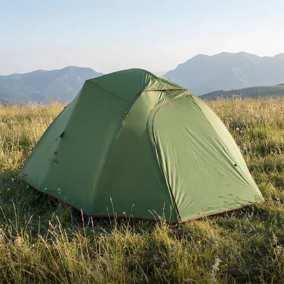 Compact ultralight dome tent for solo or duo campers. Easy setup, portable, ideal for backpacking.