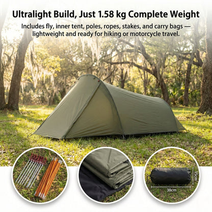 Waterproof 2-person ultralight tunnel tent, ideal camping shelter 1.58kg.