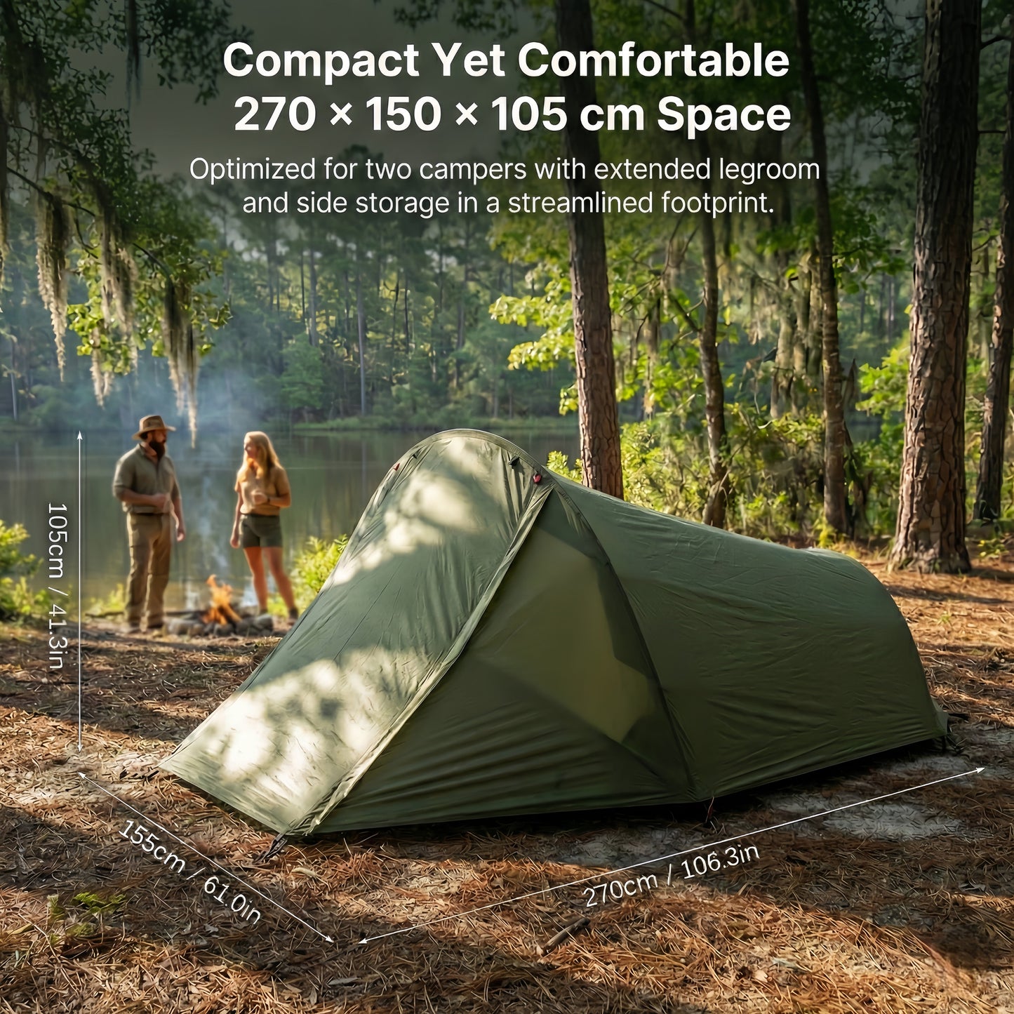Compact travel tent: unisex 2-person ultralight backpacking tunnel tent, 1.58kg.