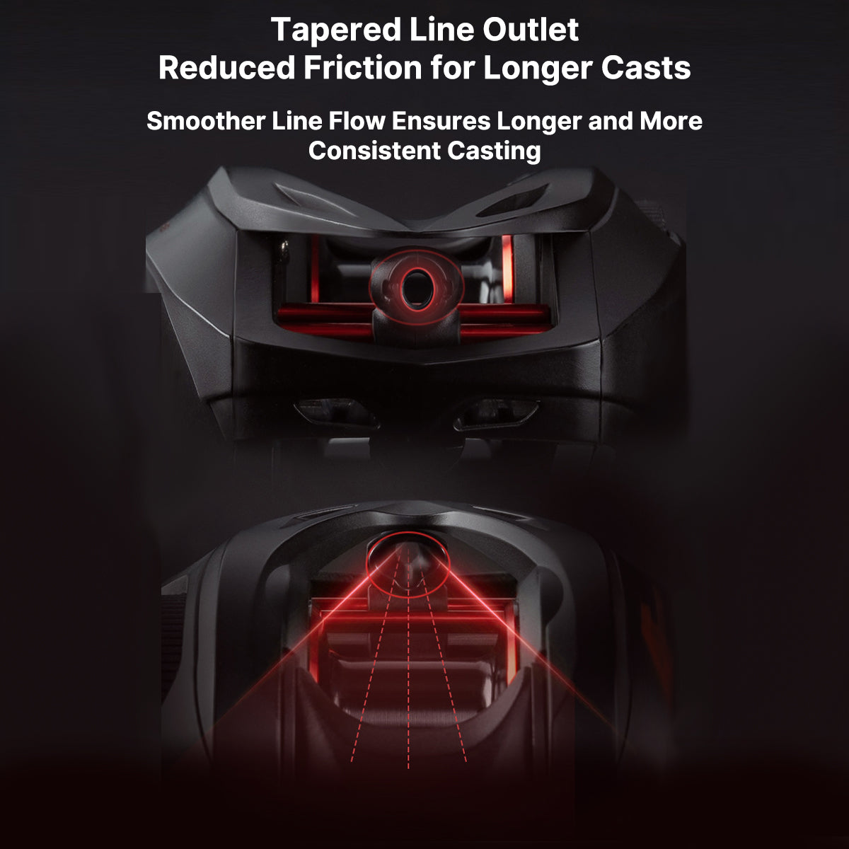 Detail view of an ultralight baitcasting reel's star drag system and line guide, essential fishing gear for precision casting