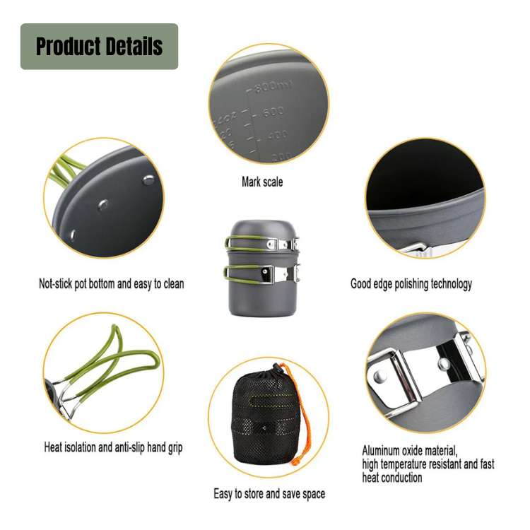 Compact camping cookware set featuring a pot, pan, and lid, ideal for ultralight outdoor adventures.