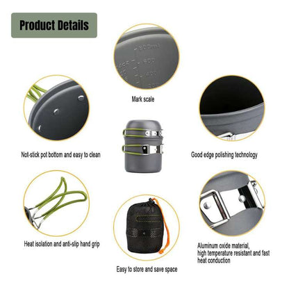 Compact camping cookware set featuring a pot, pan, and lid, ideal for ultralight outdoor adventures.
