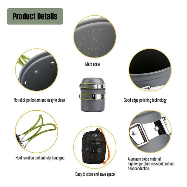 Compact camping cookware set featuring a pot, pan, and lid, ideal for ultralight outdoor adventures.