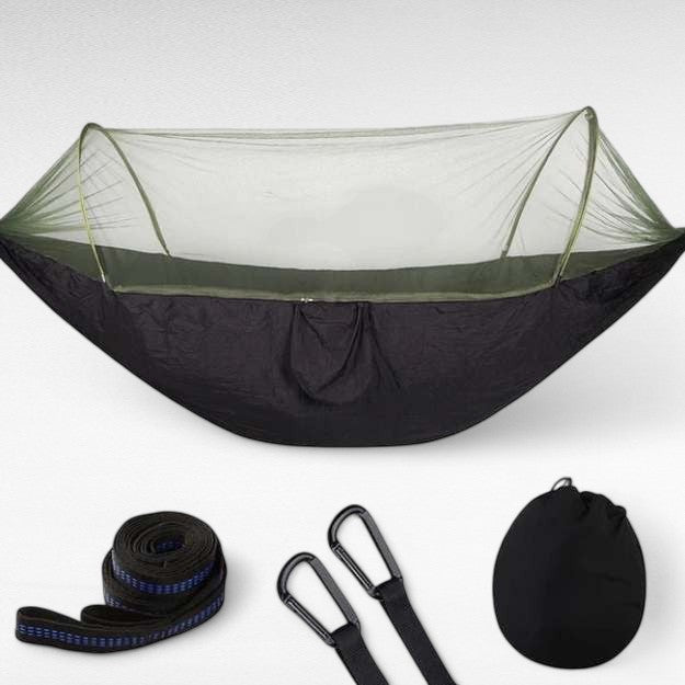 Versatile camping hammock with an attached mosquito net, excellent for all outdoor gear needs