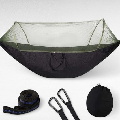 Versatile camping hammock with an attached mosquito net, excellent for all outdoor gear needs